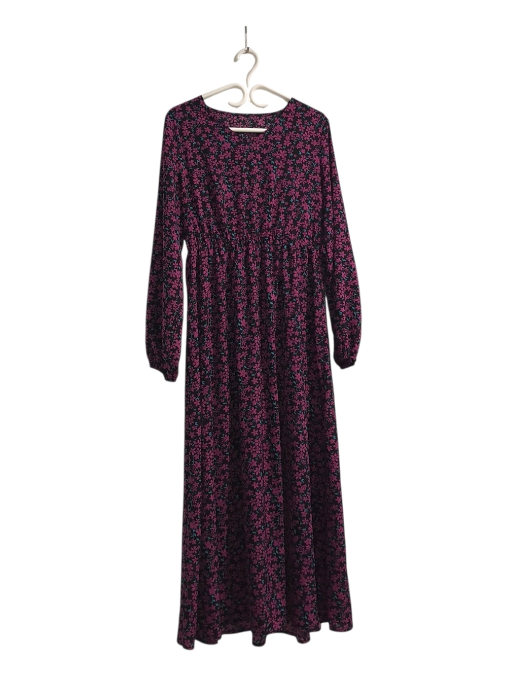 Floral Long Sleeve Maxi Dress in Black and Pink